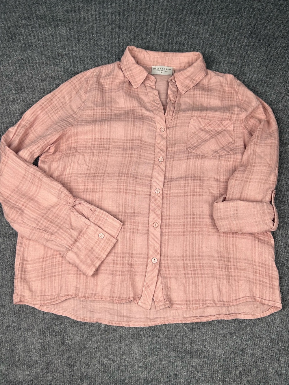 Dress Forum Urban Outfitters Pink Plaid Semi Sheer Pink Shirt Womens Medium